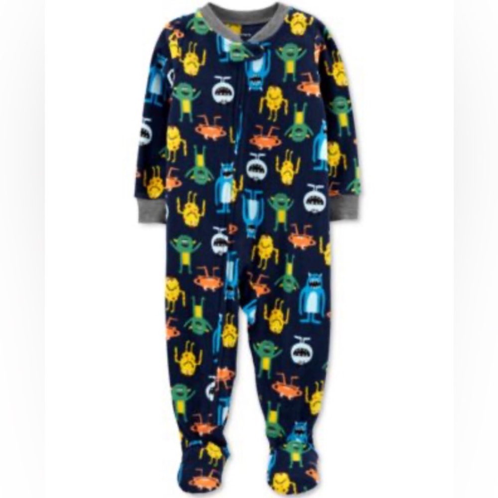 Carter’s | navy blue color monsters fleece one piece footie pyjama